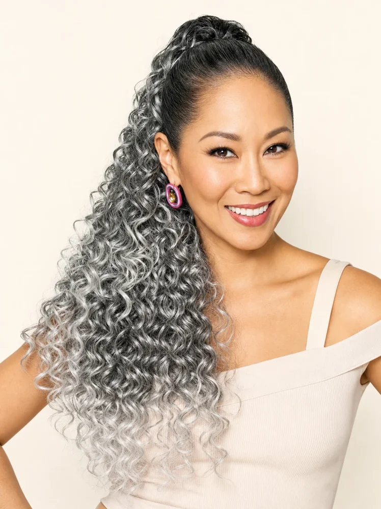 Kim Kimble 27" Glam Curls Pony | Synthetic Hair Clip In Extensions (Drawstring) — product style image